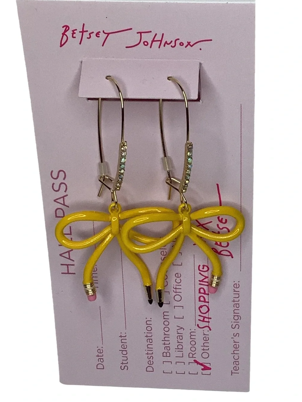 Betsey Johnson Best In Class Hall Pass Pencil Bow Earrings New